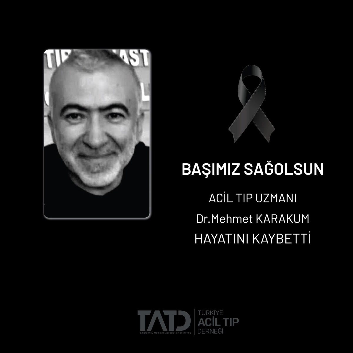 TrTATD's tweet photo. Darıca Farabi EAH Acil Tıp Uzmanlarından Uzm.Dr Mehmet KARAKUM’un COVID-19 nedeniyle vefatını derin bir üzüntüyle öğrendik. Uzm.Dr.Mehmet KARAKUM’a Allah’tan rahmet, kederli ailesine başsağlığı ve sabır diliyoruz. Acil Tıp camiamız ve tüm sağlık çalışanlarının başı sağolsun. https://t.co/acz0lTkDRI