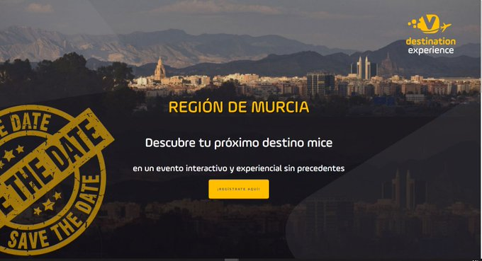 itremurcia's tweet photo. 👩🏼💻 Descubre la oferta MICE de la #CostaCálida #RegióndeMurcia en este evento virtual, #DestinationExperience, que organizamos con @IberianMICE.
🗓️‼️ Hoy a las 16:00h.
🖊️Inscripciones: https://t.co/ZyUCgmgPe2
#TurismoRM #TurismoMICE https://t.co/1v54sZ5WUU