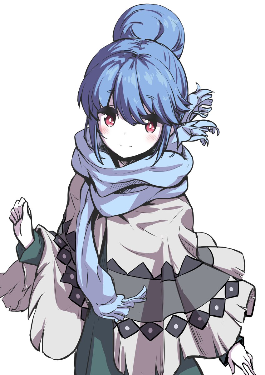 shima rin 1girl hair bun solo scarf blue hair white background single hair bun  illustration images