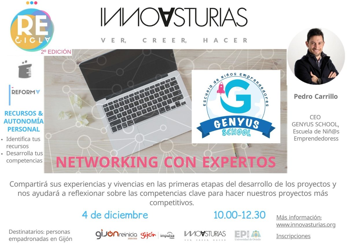 gijon's tweet photo. 📢Abierto el plazo de inscripción para el #programa #ReCicla. #Networking con expertos.
📝Inscripciones hasta el 4 de diciembre
Genyus Schoo
#REFORMA, #REPIENSA Y #REACCIONA
Taller de entrenamiento de Competencias Emprendedoras 🚀
👉Más info: https://t.co/RqpUzUQtQ3 https://t.co/HmTHtIj9Jc