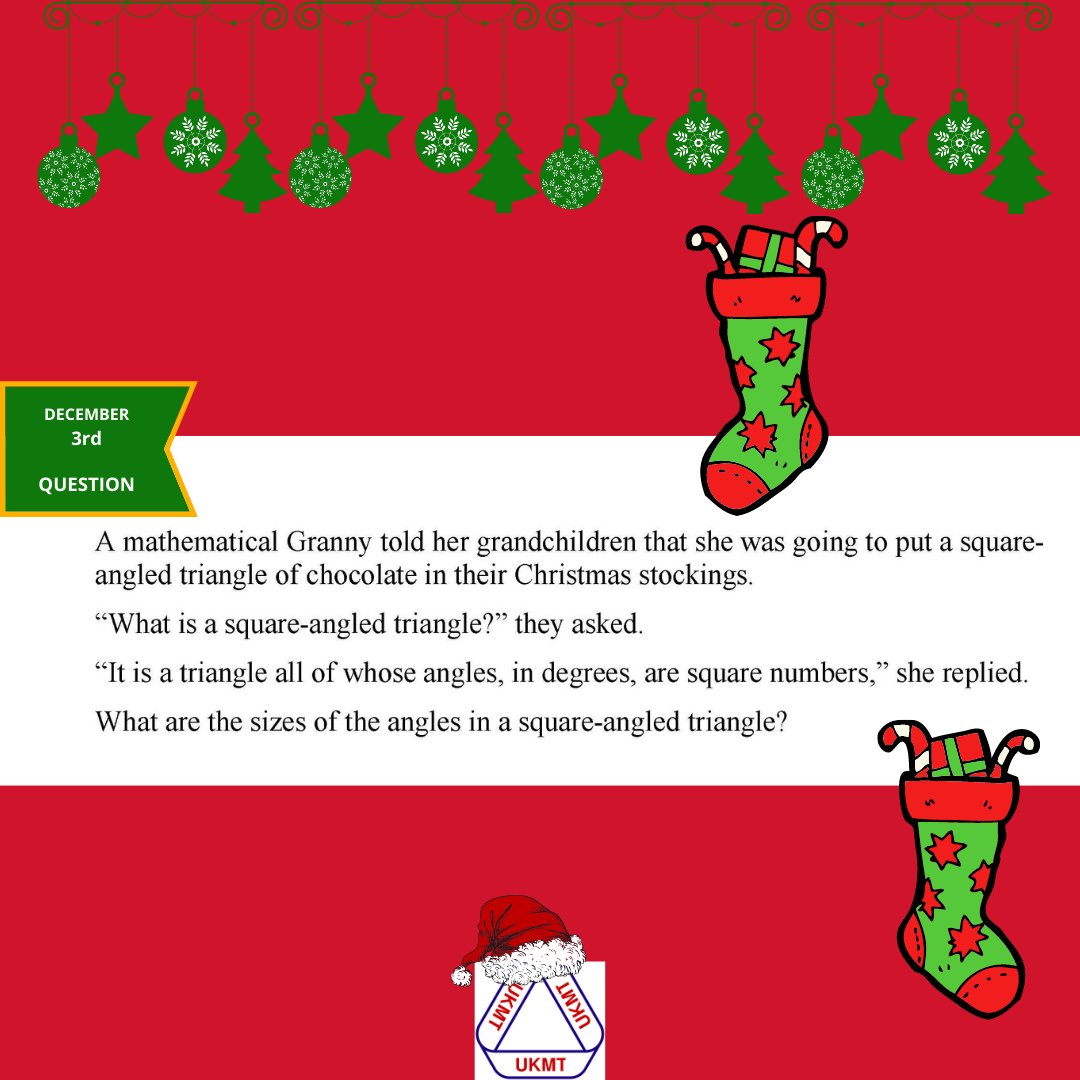 UKMT Festive Calendar - Day Three. 👵

#UKMT #UKMathsTrust #FestiveCalendar #MathsProblems