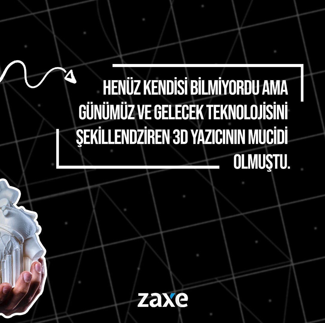 Zaxe3D's tweet photo. Bugün biz de Zaxe olarak kendisinden aldığımız ilhamı ilk günkü heyecan ve kararlılıkla devam ettiriyor ve 3D teknolojisini hem yerel hem global sahnede en iyi şekilde temsil etmeye çalışıyoruz.
.
.
#zaxe #zaxe3d #zaxeglobal #chuckhull #3dday #3dprintingday #3d https://t.co/JqjA3dIjy5