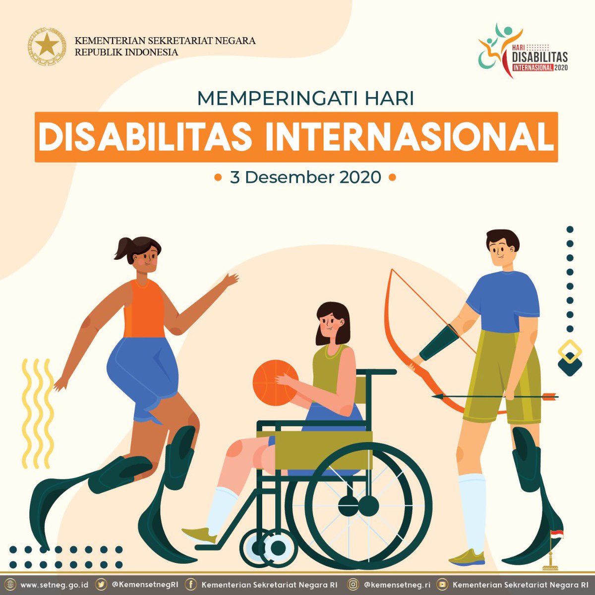 KemensetnegRI's tweet photo. Hai #SobatSetneg, penyandang disabilitas punya hak yang sama dan berdaya.
Mari kita lebih peduli terhadap saudara-saudara kita, bangun Indonesia bersama-sama dengan memberikan akses kesempatan dan kehidupan yang lebih baik.
Selamat Hari Disabilitas Internasional.
#HDI2020 https://t.co/QETK0dNVWz