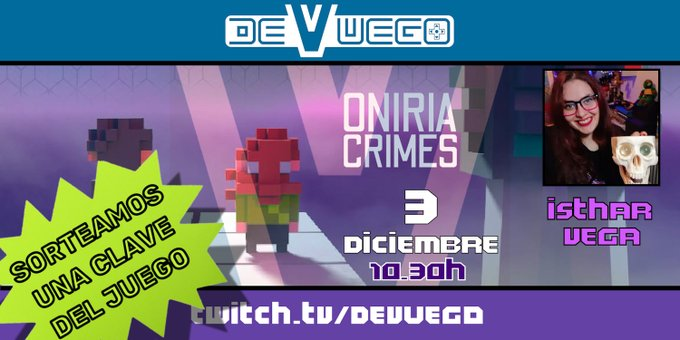 📡 Ya estamos en directo jugando a @OniriaCrimes 
✅ Participa con #devuegocrimes (en el chat de Twitch) para entrar en el sorteo de una clave del juego.
▶️ twitch.tv/devuego