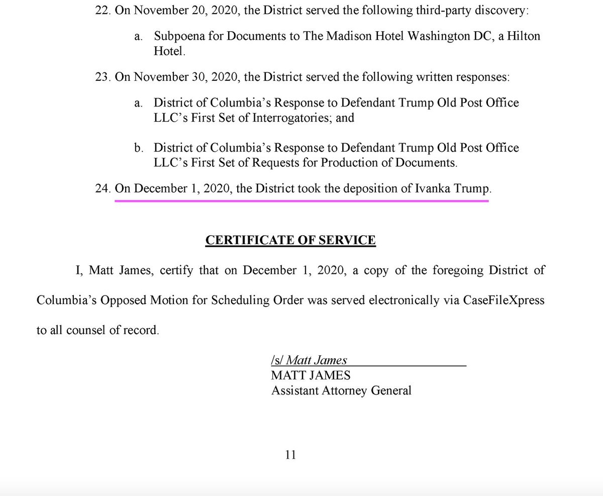 girlsreallyrule's tweet photo. According to a court filing, Ivanka Trump was deposed on Tues. by the DC AG's office as part of its lawsuit alleging the Trump Organization and Inaugural Committee misused more than $1 million in inaugural funds by "grossly overpaying" for event space at the Trump Hotel in 2017. https://t.co/9f35dItYwU