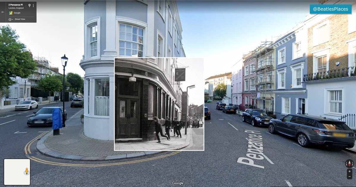 Right from the opening scene, the #Beatles do a lot of dashing about in A Hard Day’s Night. Seen here in Boston Place next to Marylebone Station; exiting Charlotte Mews, Bloomsbury; Ringo in Lancaster Road, Notting Hill; and a deleted scene in Penzance Place, Notting Hill.