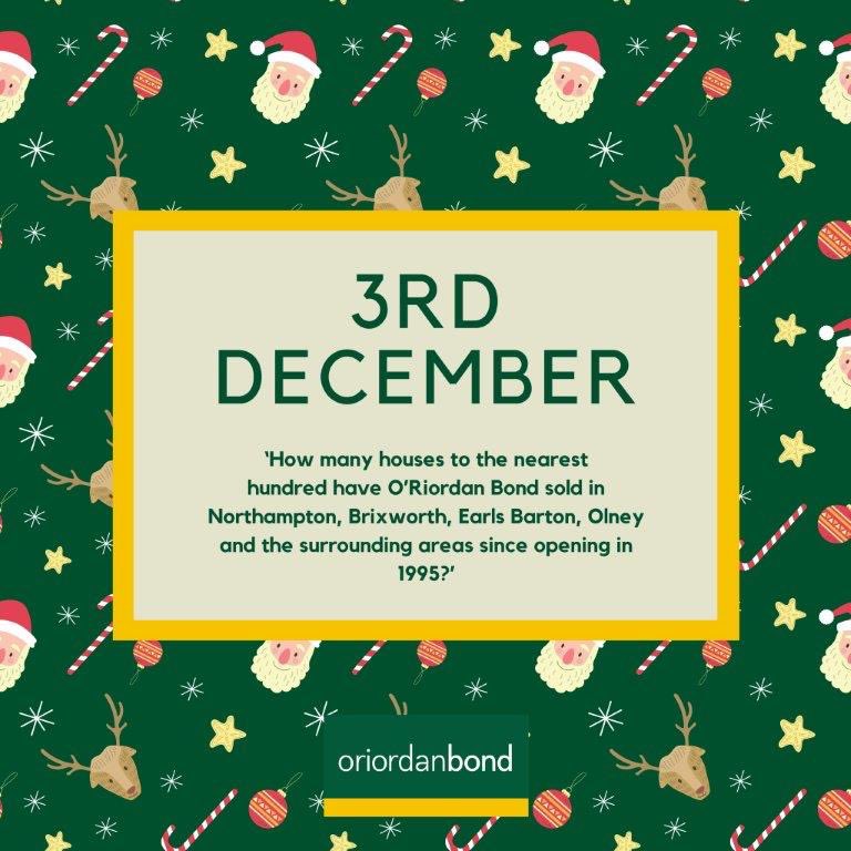 Day three on our countdown to Christmas continues with the below question – email your answers and home post code to marketing@oriordanbond.co.uk before 4pm today to stand a chance to have a lovely bottle of wine hand delivered – covid safe - to your door tomorrow.