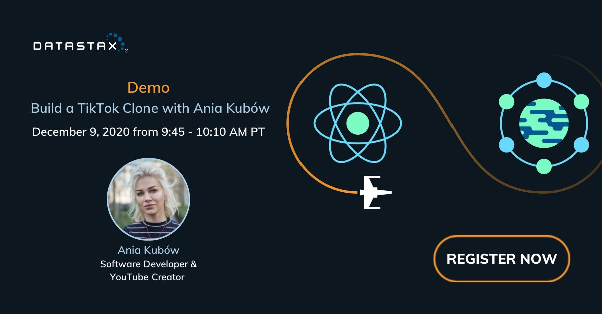 ania_kubow's tweet photo. Are you excited? I'm SO excited! I am going to be demoing my TikTok Clone alongside @Netlify CEO @biilman and CTO of HoneyCom @mipsytipsy , I hope you can join the event! Register here while you can ! > https://t.co/uZCHV1NtIf #datastax #cassandra #jamstack #ReactJS https://t.co/mdZ2qCVUcU