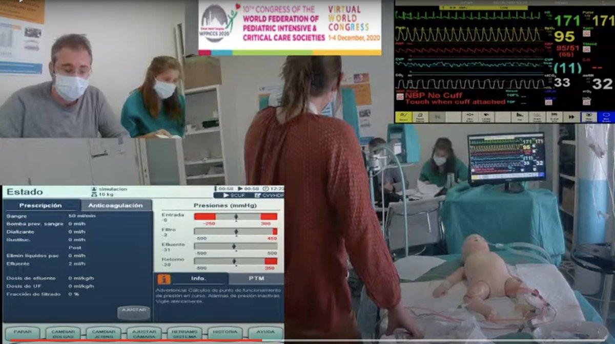 Let's start with what attendants were able to see/hear from their computers: Patient monitor + CRRT monitor screen + patient video+ instructors video. We used free Open Boradcaster Software ( @OBSProject) to set up a video signal and used as a virtual camera on ZOOM.