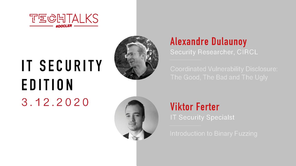 DoclerTechTalks's tweet image. Three words: TECH. TALK. TONIGHT. ❗️❗️❗️
If you want to hear @adulau go all in on coordinated vulnerability disclosures, and Viktor teaching us the basics of binary fuzzing, grab your free ticket to tonight's Docler Tech Talk 💻 Tix available at doclertechtalk.com
#itsec