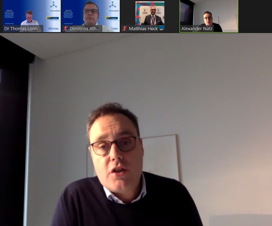 EUCOPE's tweet photo. Very happy to participate in the first #rareconversation! Our Secretary General Alexander Natz stressed the need to build on the learnings from #COVID19 in embracing new technologies, AI, real-world evidence for better rare disease therapies, for the benefit of patients https://t.co/A5POGGb9DO