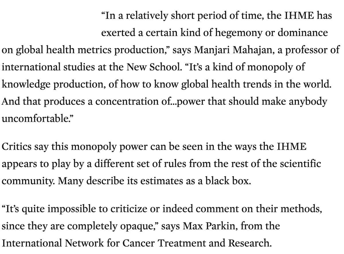 As Professors Mahajan and Parkin put it, there is a danger when a single entity - especially one that is not accountable to member-states like  @WHO is - becomes the most powerful producer of global health metrics