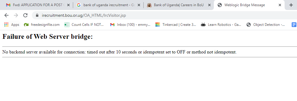 BASABOSEEMMY's tweet photo. @BOU_Official The deadline for application is 4th but this site has been bringing this error since yesterday. https://t.co/ZQbqpbdND0 
I hope this error is not a intentional.
Please help. https://t.co/QHCVAHYkOQ