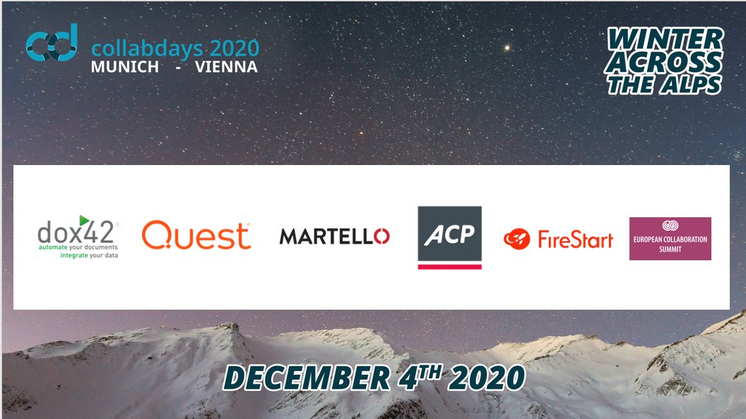CollabdaysMUC fka SPSMUC (@collabdaysmuc) on Twitter photo 🦄 Just one more day until #CollabDays Winter Across the Alps! ✌
Get your ticket now, and let's end the week with a glass of wine by listening to fabulous #M365 sessions: bit.ly/CollabdaysMUCV…
<a href="/dox42/">dox42</a> <a href="/Quest/">Quest Software</a> <a href="/MartelloTech/">Martello Tech</a> <a href="/acp_gruppe/">ACP</a> @firestartbpm <a href="/collabsummit/">European Collaboration Summit</a> <a href="/Microsoft365/">Microsoft 365</a> 🦄 Just one more day until #CollabDays Winter Across the Alps! ✌
Get your ticket now, and let's end the week with a glass of wine by listening to fabulous #M365 sessions: bit.ly/CollabdaysMUCV…
<a href="/dox42/">dox42</a> <a href="/Quest/">Quest Software</a> <a href="/MartelloTech/">Martello Tech</a> <a href="/acp_gruppe/">ACP</a> @firestartbpm <a href="/collabsummit/">European Collaboration Summit</a> <a href="/Microsoft365/">Microsoft 365</a>
