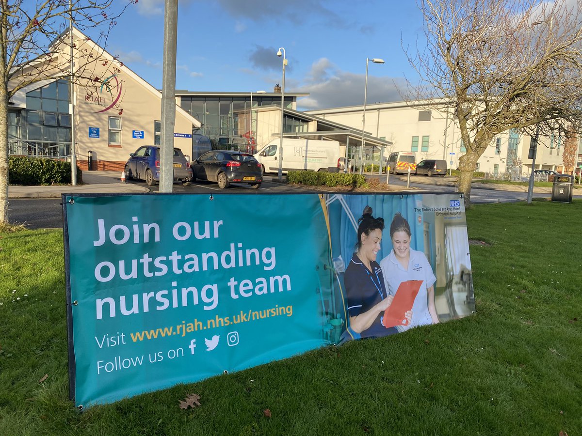 RJAH_NHS's tweet photo. How fab do our new nurse recruitment banners look outside of RJAH 🤩🤩

We currently have vacancies for Staff Nurses to join the Trust, more information can be found here - https://t.co/FNckecsiuA 

Also, thank you to our Estates team for putting the banners up 👏🏼

#RJAHnurses https://t.co/mCbXur4wC0