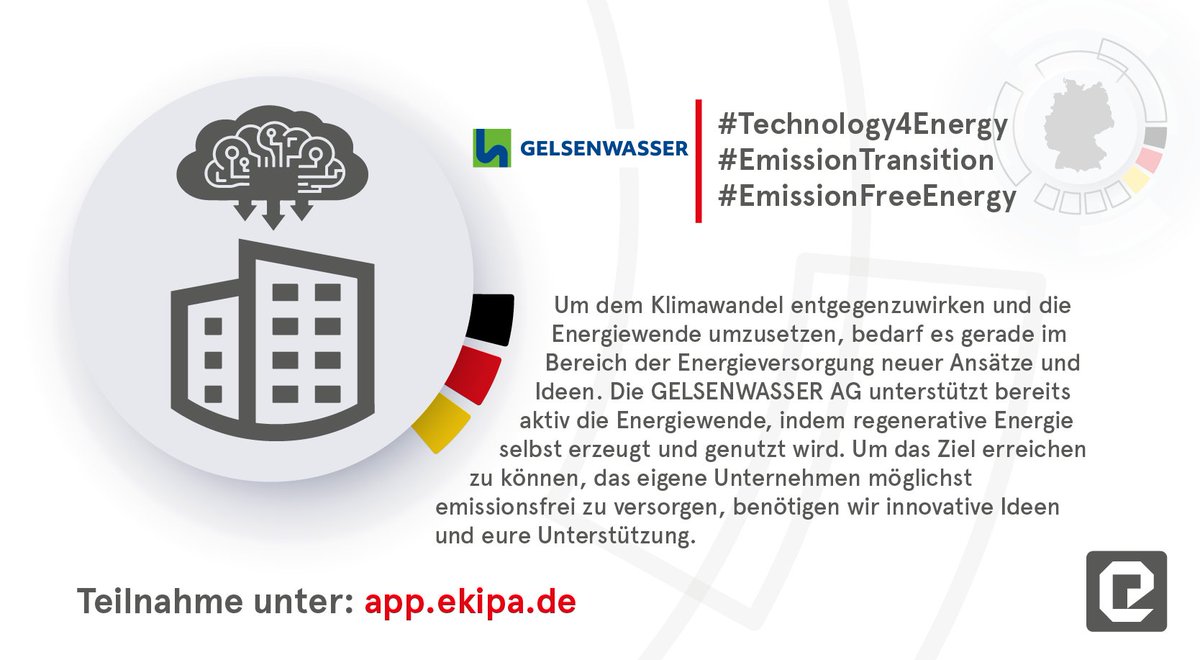 ekipa_de's tweet photo. #DE4punkt0 USE CASE Vorstellung:
"Energy Revolution @GELSENWASSER_AG Quatier"
Um dem #Klimawandel entgegenzuwirken, suchen wir nach einer Lösung für eine möglichst #emissionsfreie Versorgung des eigenen Unternehmens.
Reicht jetzt eure Ideen ein unter: https://t.co/s61og3Czpb https://t.co/I42XwmH1xG