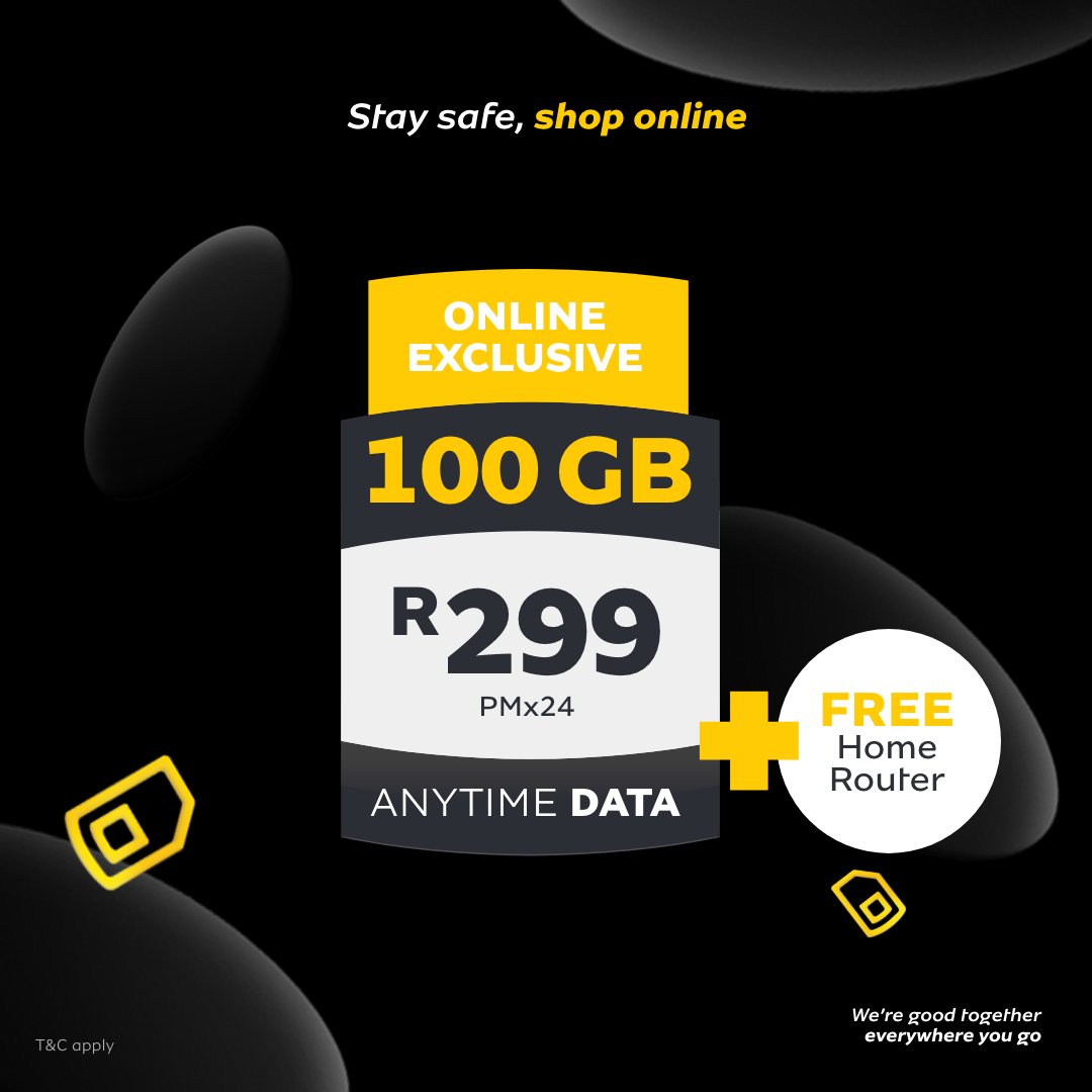 The #BlackFriday2020 deals just keep shining☀.️ #Remake2020 with personalised deals like 100GB* Anytime Data plus a FREE router, for only R299 PMx24. Get fantastic savings and boost your YelloBucks. Visit: https://t.co/QkYc1MZaPU. T&C apply https://t.co/uA6fbueZhU