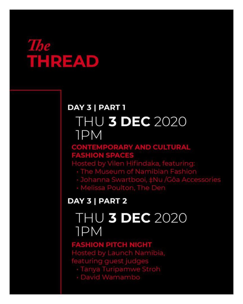 WHKFashionWeek's tweet photo. To all lovers of fashion, today is day 3 of MTC Windhoek Fashion Week...please see schedule of the Thread, hosted by the Fashion council of Namibia.  #mtcwfwat5  #mtcwfw2020 #fashionthread https://t.co/5KdjUmfFPx