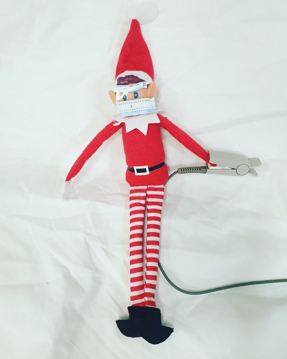 Today George the Elf had his oxygen levels taken. 
He liked the red light that went on his finger and showed up his numbers on the machine, it was like magic! 
George thinks the machines we use are magic machines 🎄⛄🎅 #kinggeorgeschildrensed #elfontheshelf #playmatters