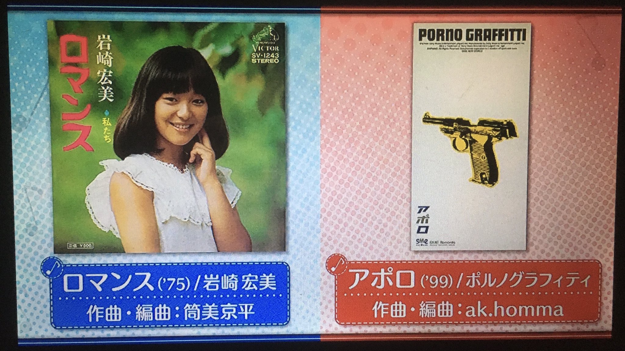 昭和歌謡大好き若人 この前の関ジャムで 岩崎宏美 ロマンス で使われているお洒落なコード進行に影響を受けたのが ポルノグラフィティ アポロ だという話があったんですが ロマンス と ポルノグラフィティ を合わせたら ロマンポルノ だよなあー