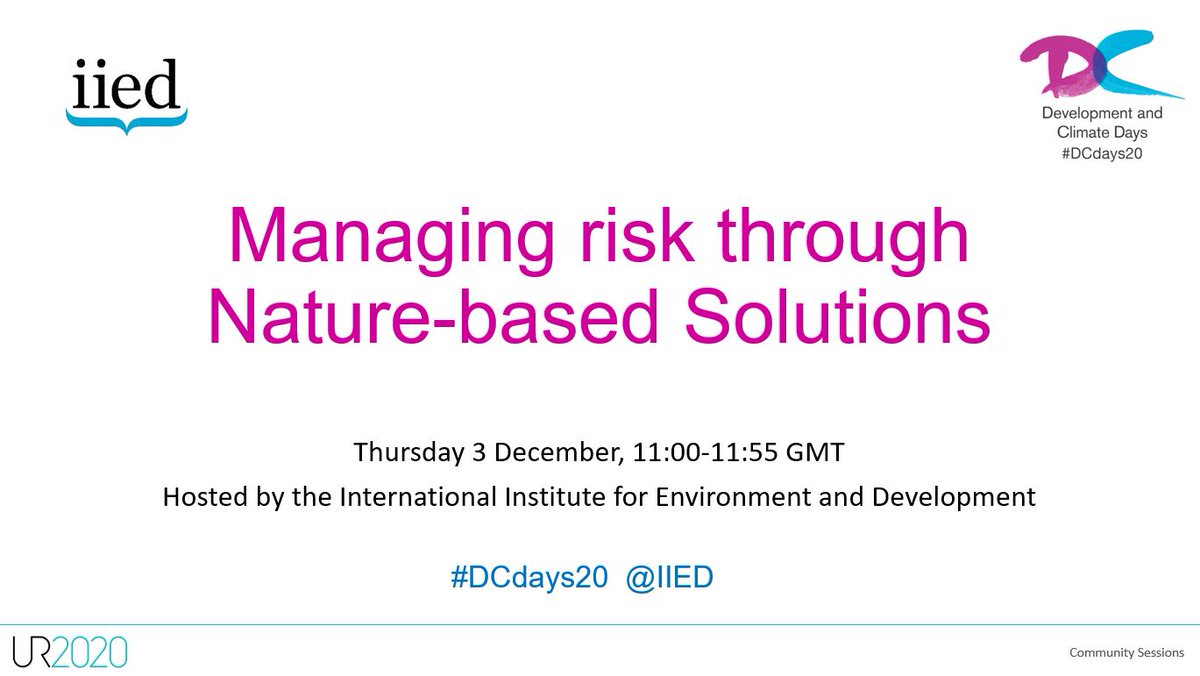 STARTING NOW AT  #DCdays20:Managing risk through nature-based solutions -->  https://www.ur2020.org/agenda/session/440121We'll discuss risks associated with biodiversity loss and climate change. NBS is a critical ingredient in fulfilling international obligations and addressing local risk.