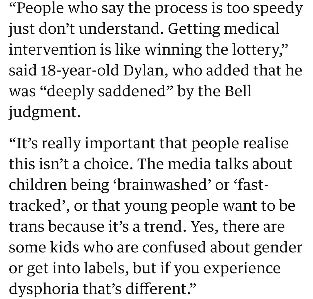 Proud of our service users who spoke to the  @guardian. If the High Court judges, activists and  @NHSEngland bosses were able to tear away Dylan and Alex's happiness & personal security now, would they? Because that's precisely what they've done to trans young people this week.5/5