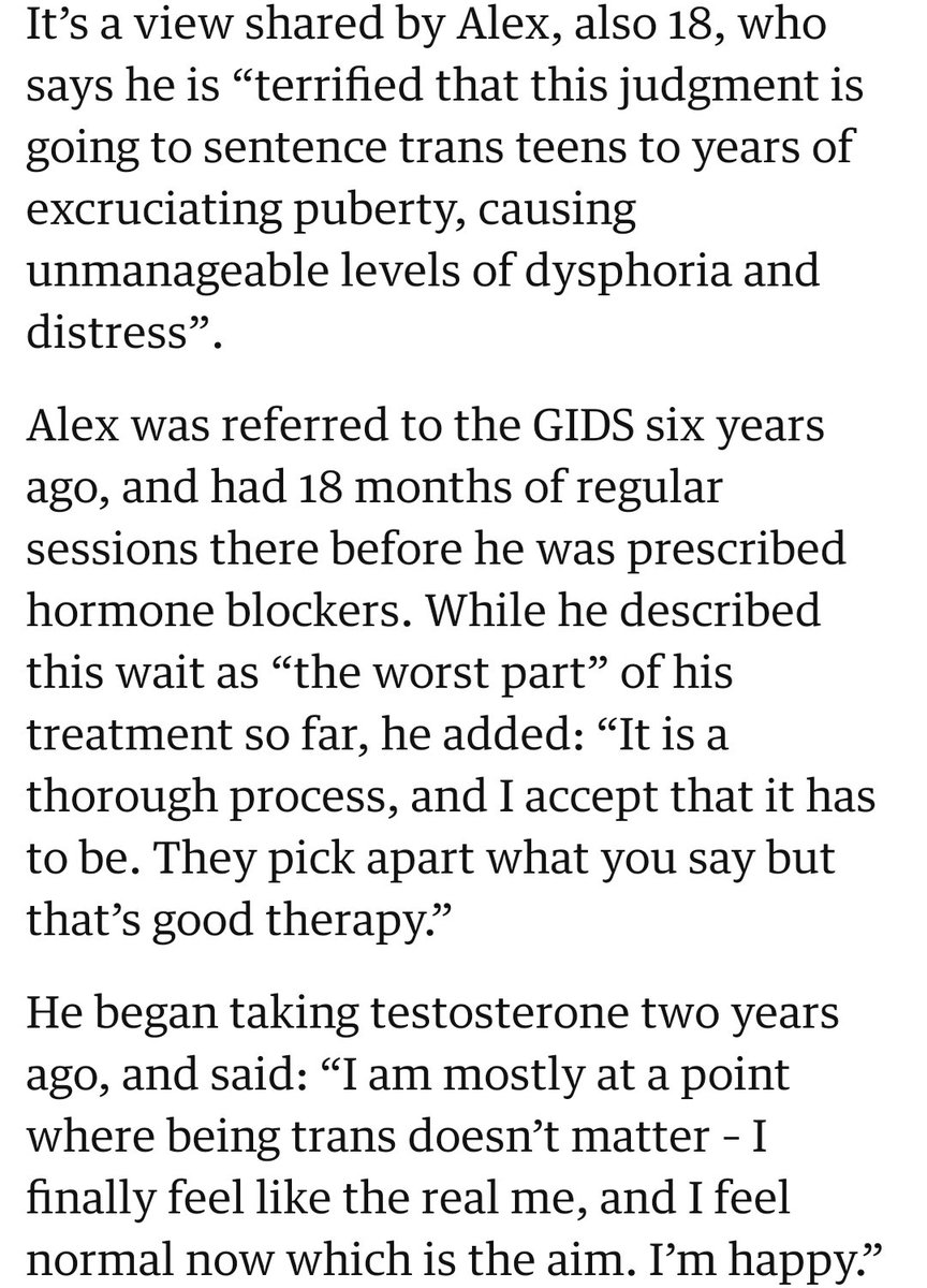 Proud of our service users who spoke to the  @guardian. If the High Court judges, activists and  @NHSEngland bosses were able to tear away Dylan and Alex's happiness & personal security now, would they? Because that's precisely what they've done to trans young people this week.5/5
