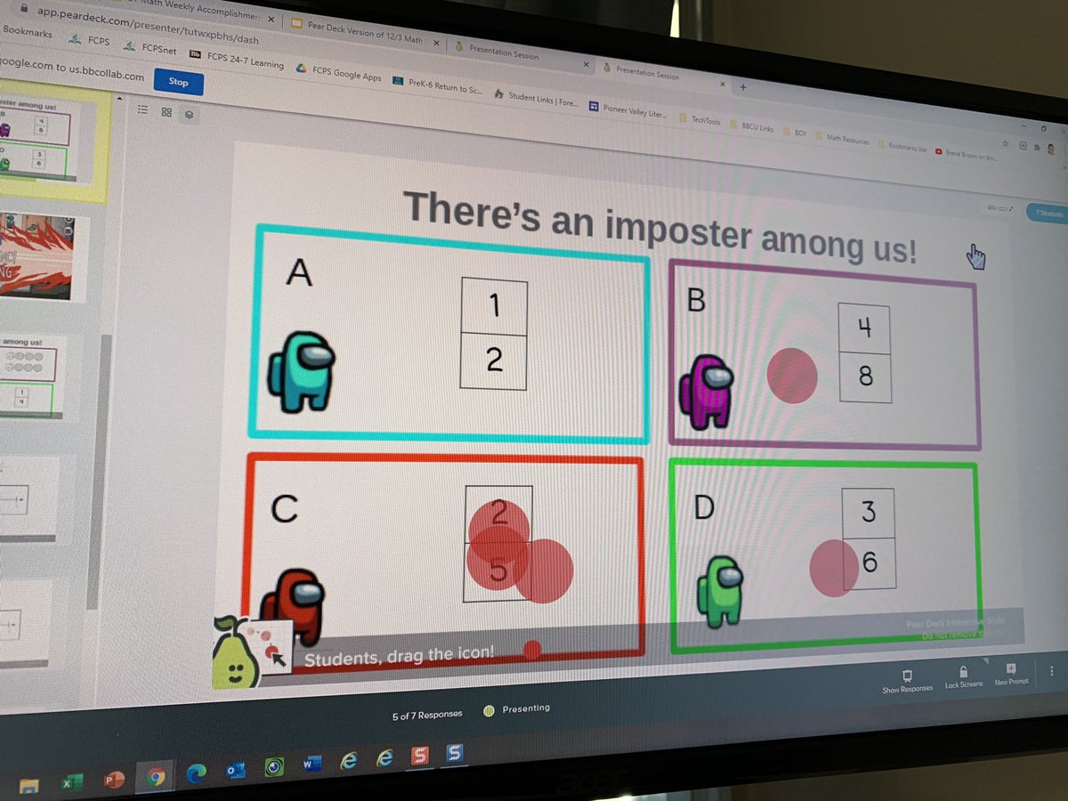 Falcon_Criss's tweet image. Loving this Among Us slide deck shared with me and Pear Deck Premium that @ForestdaleES got for our school.  Students were revising their thinking and having amazing conversations around which was the imposter.  #ForestdaleStrong #FCPSMath #PearDeck