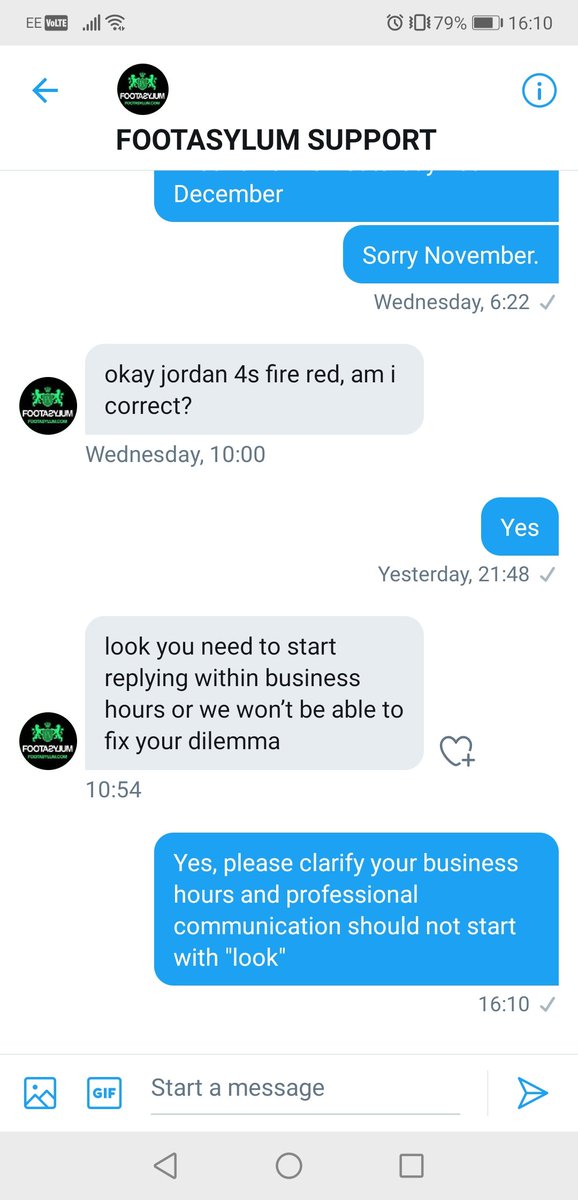 Unknown_Zing's tweet photo. @Footasylum please train your team to communicate with customers professionally.

#footasylum #Retail #complaint #london #nike #jordan4 https://t.co/Nc79V5UnG0