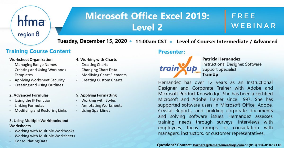 Free Excel Training Level 2! Join us on December 15th at 11:00 am! 

Register here - cvent.me/GVYZxX