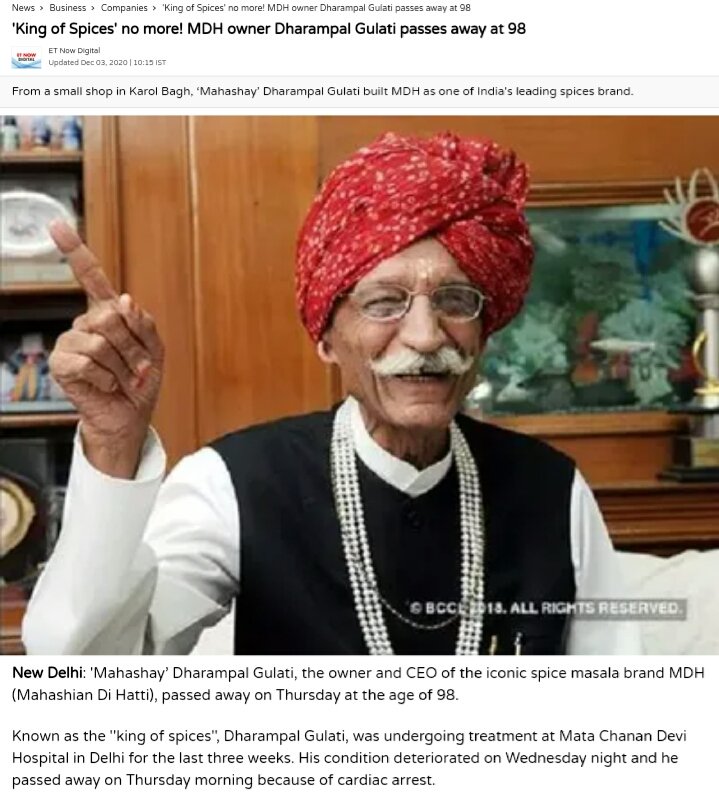 Priyank_miracle's tweet photo. Dharampal Gulati, CEO of MDH masala, passes away at 98.

#DharampalGulati #mdhmasala #masala #mdhmasala #MDHRIPधर्मपाल https://t.co/Fnqh4Z6d2W