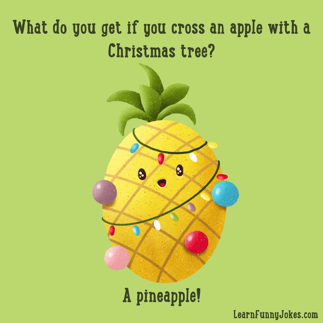 What do you get if you cross an apple with a Christmas tree? 
A pineapple!

#dadjoke #dadjokes #illustration #digitalart #procreate #punny #humor #puns #rofl #dadhumor #lol #foodjokes #christmasjokes #pineapple #decorations #trimthetree