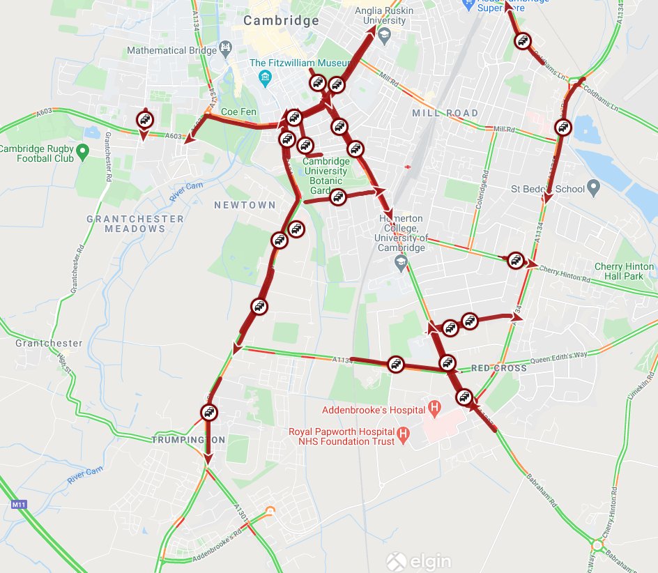 ⚠#Cambridge - Traffic is slow moving heading out of the south side of the city this evening. The larger delays being on #A1309 #Trumpington Road, #A603 #TheFenCauseway and the #A1307 #HillsRoad Please allow extra time for your journey.