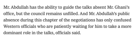 If Abdullah "steps up", Kabul tensions may grow. What prevents that from impacting peace talks?If Abdullah disagrees with Ghani, will "patiently waiting" foreigners take his side against the president??What if disputes go public?Will that not slow things down? Hurt unity? /5