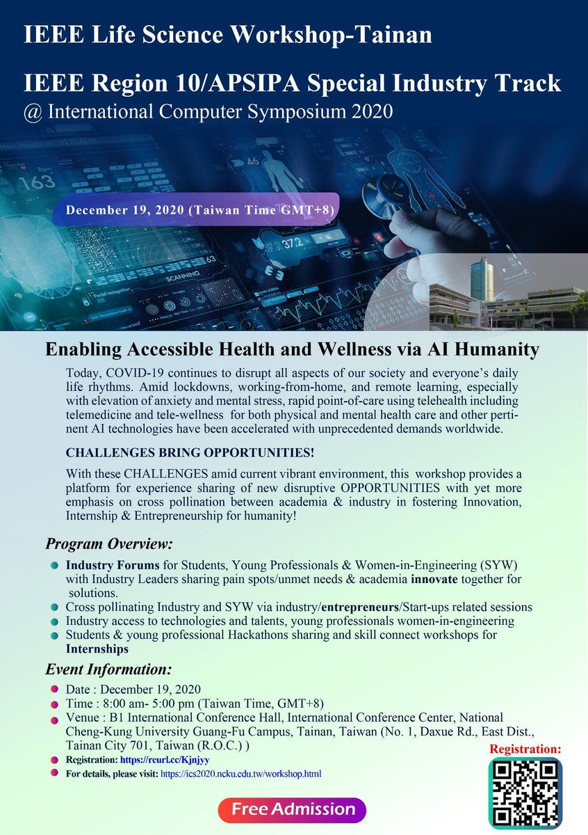 loyddzep's tweet photo. The @IEEELifeScience Workshop-Tainan is coming up on 19th Dec and will be running in a hybrid in person and online format. Admission is πFREEπ !!
More details and registration link at:
https://t.co/DQjnshq6oO https://t.co/Z4nu5GBSui