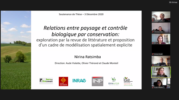 Dynafor_Lab's tweet photo. 👩‍🎓Toutes nos félicitations à Dr. Nirina Ratsimba pour sa soutenance de thèse aujourd'hui, sous l'oeil ému de ses encadrant.e.s #AudeVialatte, @oliviertherond et #ClaudeMonteil
@Dynafor_Lab @umr_lae @EcoServINRA 
#paysage #contrôlebiologique #modélisation #spatialisation https://t.co/jAfBS28TeA