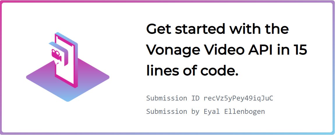eyalel's tweet image. I just built a fully working video application in minutes while taking part in the #AngularUP @VonageDev #VideoAPIChallenge! Find out how to get started at nexmo.dev/videoapi