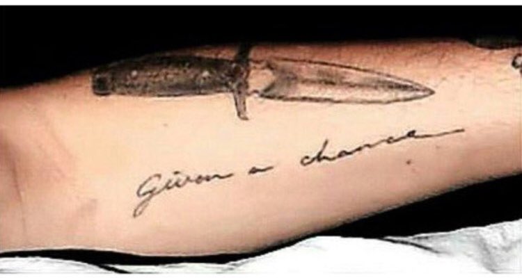 another sneaky tattoo hint is the line right after the dance one which goes “you never stop given half the chance” i’ll just leave louis’ tattoo here and you can make what you will of it.