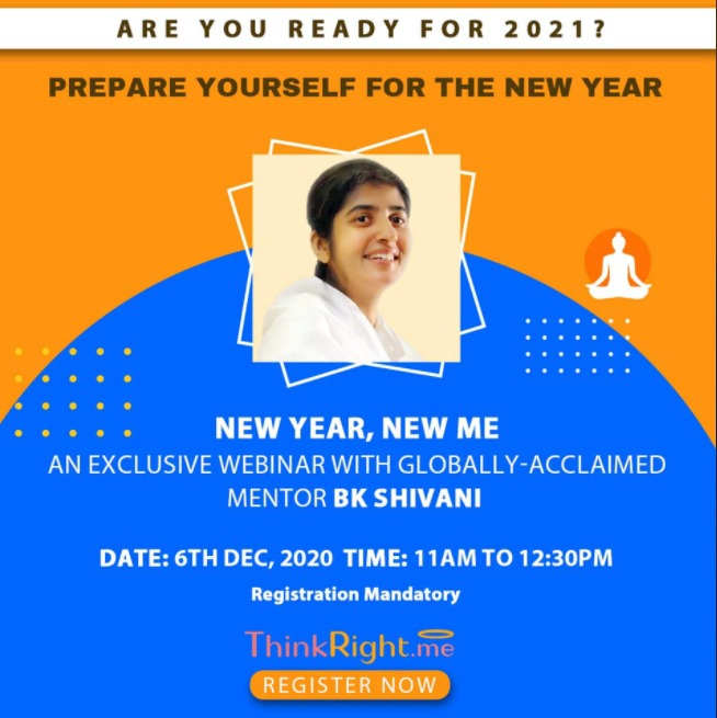 NavaniRajan's tweet photo. 2020 has been a tough year, but there's no reason we can't hope for 2021 to be better. Prepare yourself for the new year with an exclusive #ThinkRightme webinar with Sister @bkshivani. Register at: https://t.co/vOAlD6k2KE https://t.co/9baBsa0oZW