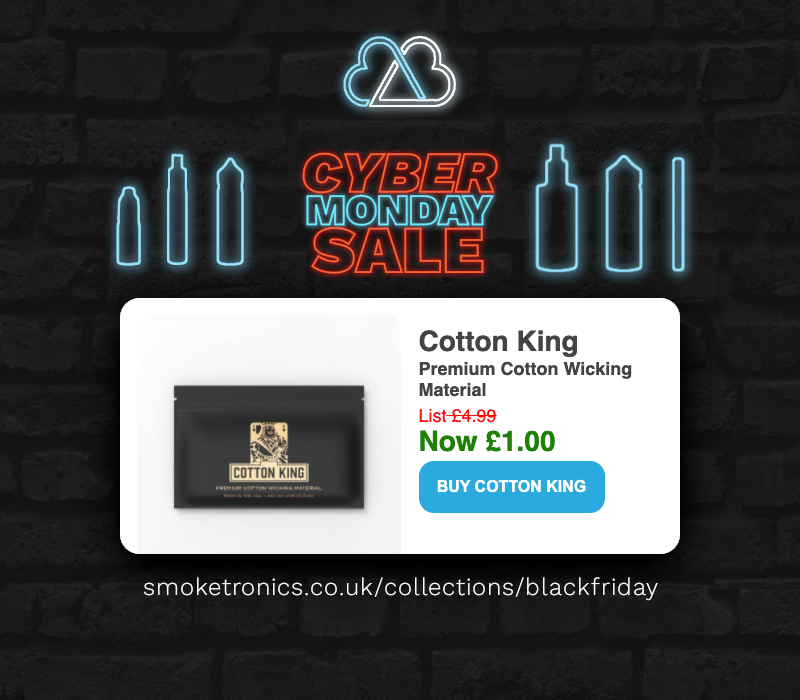 Smoketronicsuk's tweet photo. #CyberMonday Stock up on #CottonKing - now just £1 per pack (save £3.99!) Available in store and online https://t.co/rBzpiSlyV0 https://t.co/ObsQLpwJsl