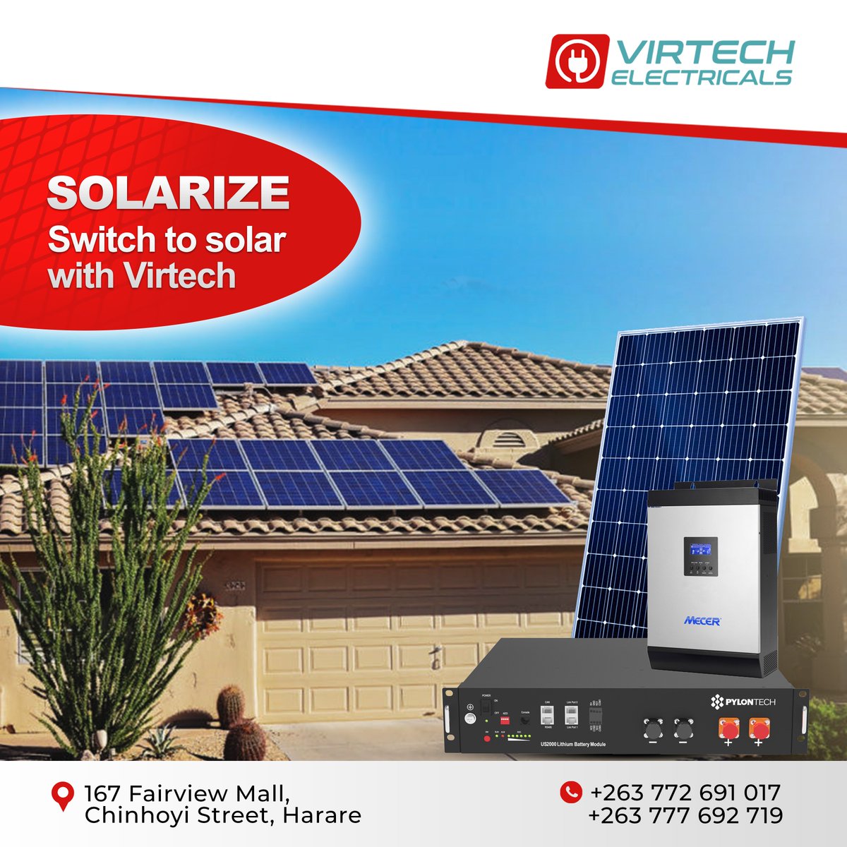 _virtech's tweet photo. Switch to solar with Virtech Electricals

Talk to us:
Cell/Whatsapp📱: +263 772 691 017 / +263 772 692 719
Email📩: sales@virtech.co.zw 
Visit us🏛️: 167 Fairview Mall, Chinhoyi Street, Harare. https://t.co/WyCx1MVAPF