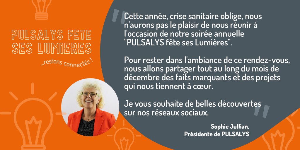 Pulsalys's tweet photo. Prêts pour PULSALYS fête ses #Lumières 💡 ? Cet événement habituel pour beaucoup d'entre vous qui met en lumière les résultats de la communauté sera décliné tous les jours sur nos réseaux sociaux ! Restez connectés pour découvrir les succès de l'année 🚀 #PFSL @Sophie_Jullian https://t.co/5t5eySD9xc