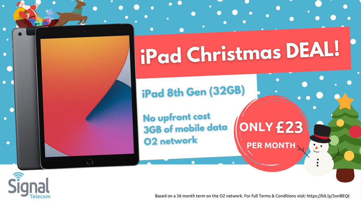 SignalTelecom_'s tweet photo. Our AMAZING iPad Christmas deal is HERE! 🎅🎄
This iPad is the ideal device for working remotely and is a perfect gift for loved ones this Christmas!
Call our friendly team for more information - 01642 713667 📞
#Apple #iPad #iPad8thGen #Christmas #Deal https://t.co/dI1nQpIOL8