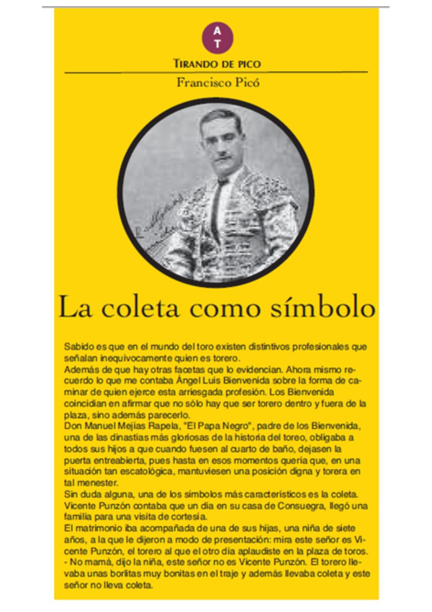 Curiosa anécdota sobre la Dinastía Bienvenida que refiere Francisco Picó y que aparece en el último número de la revista digital Avance Taurino. #hemerotecabienvenida #dinastiabienvenida #tauromaquia #historiadelatauromaquia #tauromaquiapatrimoniocultural #toros #papanegro