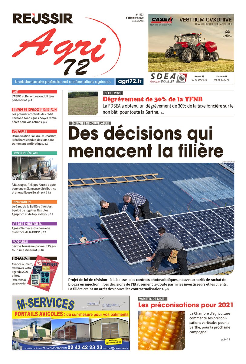A la Une de votre journal cette semaine le projet de loi #energiesreouvelables, les préconisations maïs @ChambagriPdL , -30% TFNB, Agnès Werner, nouvelle DDPP et un dossier #desilage 🐂🐄