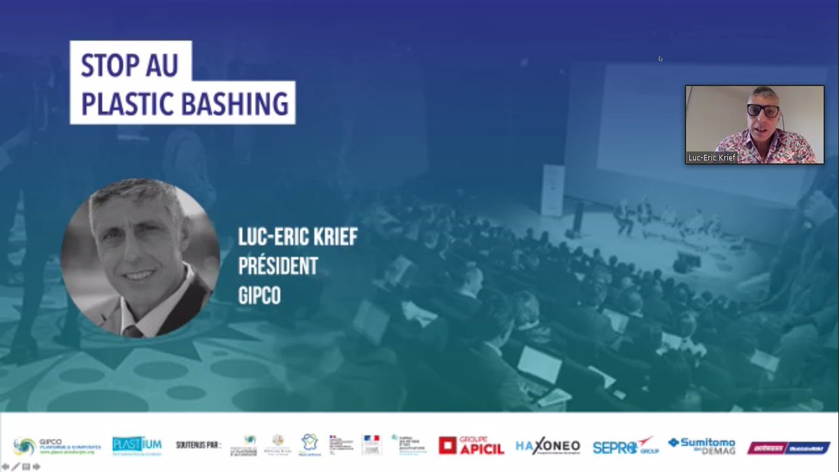 P_Krawczak's tweet photo. 🔛💻[Webinaire] Plastics's Day : Le futur du plastique, le plastique du futur
Allocution d'ouverture du Président du #GIPCO @LucEricKrief: 💬"Stop au plastic bashing"
Témoignages et tables rondes à suivre : #Plastique fantastique, écologique, technologique
cc @plastium @PolyviaFr https://t.co/gPR8npneFy