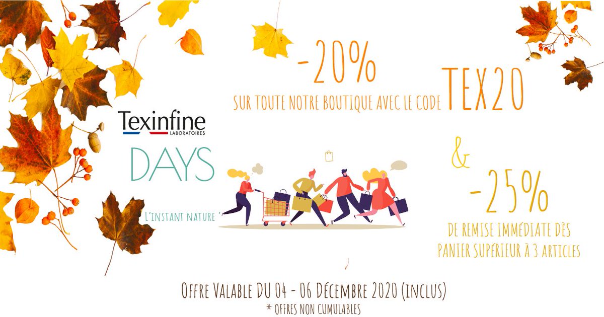 texinfine's tweet photo. 🍃Texinfine Days, L'instant Nature 🍃

Un instant pas comme les autres !

Du 04 - 06 Décembre 2020, profitez de - 20% sur toute notre boutique !

🎁 Code "TEX20" 🎁 (code à appliquer avant validation commande)

🍃 -25% de remise immédiate (dès panier supérieur à 3 produits)🍃 https://t.co/sENQifvpwJ