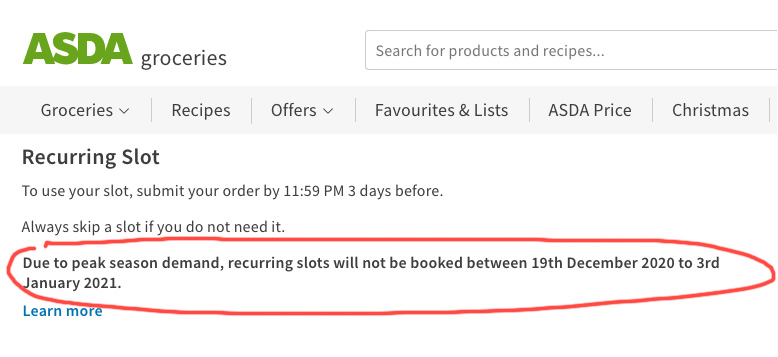 Vulnerable people piece on #YouandYours 
@BBCradio4today was good about lack of Xmas food slots. My sister's regular slots delivery have been CANCELLED by <a href="/asda/">Asda</a>
 <a href="/AsdaServiceTeam/">Asda Service Team</a>