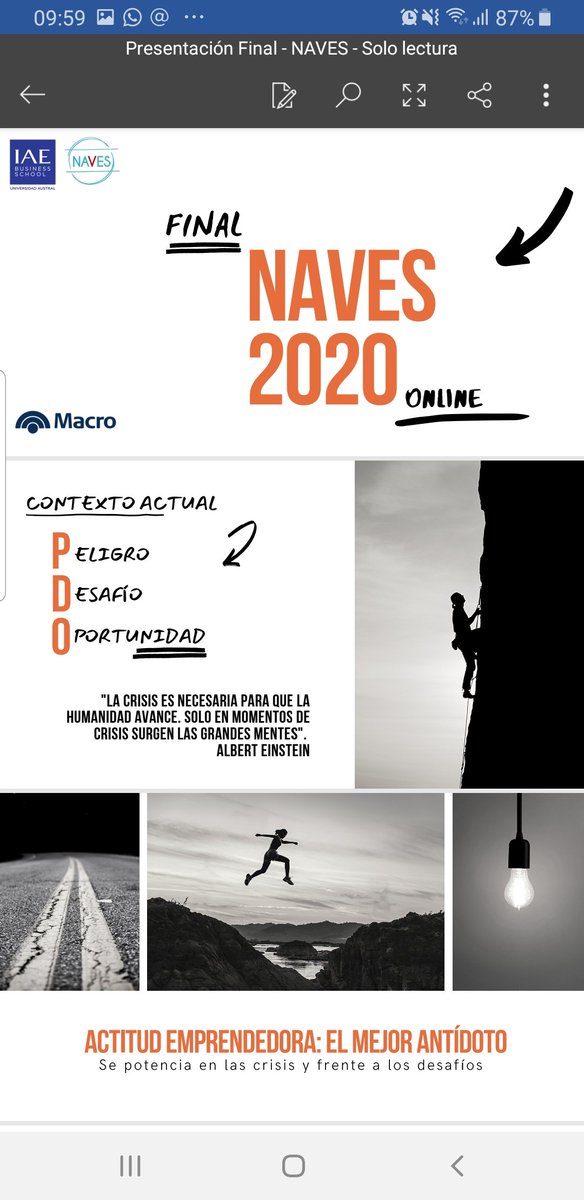 SilviaTorresC's tweet photo. Una emoción ENORME llevar adelante hoy la Final #naves2020 @IAE_Austral junto al #BancoMacro escuchando y motivando a los 20 finalistas de los más de 2000 proyectos que se presentaron desde todo el país! Gracias a los más de 50 Jueces que nos acompañan!!! https://t.co/8V3q4Ldugr