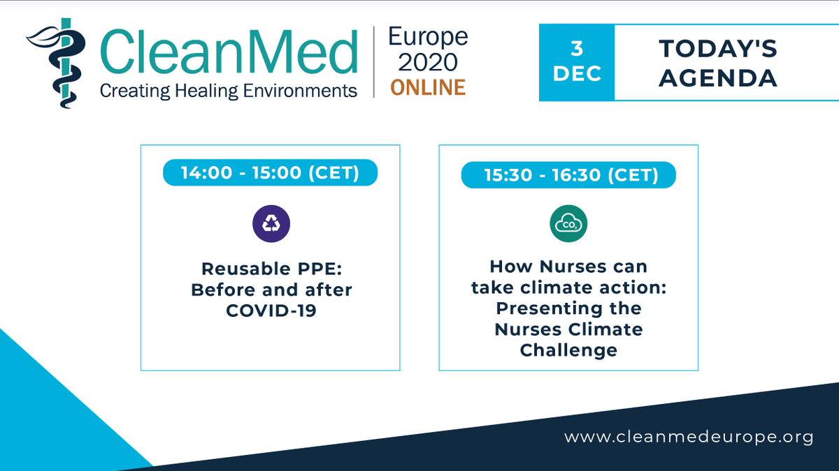 CleanMedEurope's tweet photo. Welcome to day 9⃣ of CleanMed Europe 2020! We have two more engaging sessions for you today:
☑️Reusable PPE: Before and after #COVID19
☑️How Nurses can take #ClimateAction: Presenting the Nurses #Climate Challenge
➡️https://t.co/ArmwAH5P7Q #CME20 https://t.co/A2T3gjeOwO